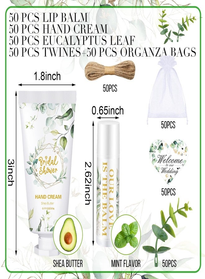 Heigble 50 Set Bridal Shower Favors Bulk Wedding Gifts for Guests Include Lip Balm Wedding Hand Cream Bag and Tag for Bridal Shower Bachelorette Party Decoration(Eucalyptus) - Image 2